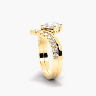 1.20 Carat Princess Shape Curved Moissanite Bridal Set Ring in Yellow Gold