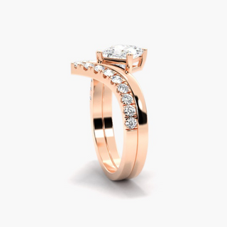 1.20 Carat Princess Shape Curved Moissanite Bridal Set Ring in Yellow Gold