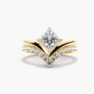 1.20 Carat Princess Shape Curved Moissanite Bridal Set Ring in Yellow Gold