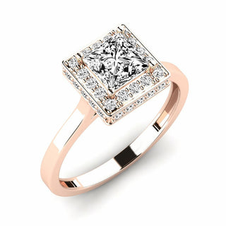 1.50 Ct Princess Shape Halo Moissanite Bridal Set Ring in Rose Gold