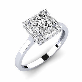 1.50 Ct Princess Shape Halo Moissanite Bridal Set Ring in Rose Gold