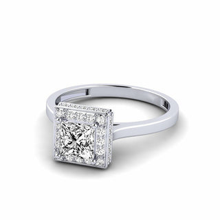 1.50 Ct Princess Shape Halo Moissanite Bridal Set Ring in Rose Gold