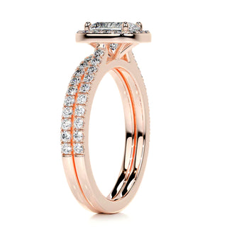 2.50 Carat Radiant Shape Halo Moissanite Bridal Set Ring in Yellow Gold