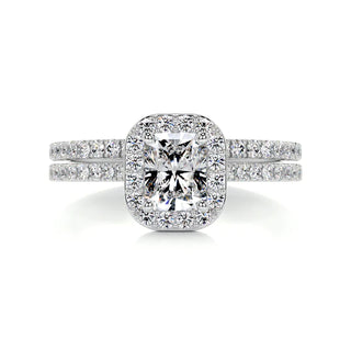 2.50 Carat Radiant Shape Halo Moissanite Bridal Set Ring in Yellow Gold