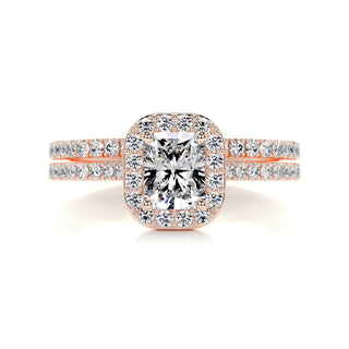2.50 Carat Radiant Shape Halo Moissanite Bridal Set Ring in Yellow Gold