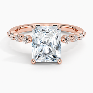 1.50 Carat Radiant Cut Prong Set Moissanite Ring in Rose Gold With Accent