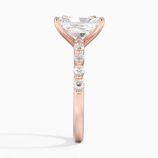 1.50 Carat Radiant Cut Prong Set Moissanite Ring in Rose Gold With Accent