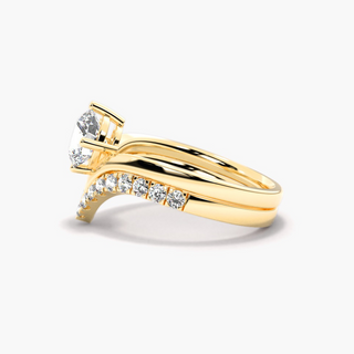 1.20 Ct Round Cut Moissanite Curved Bridal Set Ring in Rose Gold