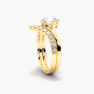 1.20 Ct Round Cut Moissanite Curved Bridal Set Ring in Rose Gold