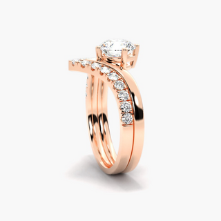1.20 Ct Round Cut Moissanite Curved Bridal Set Ring in Rose Gold