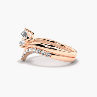 1.20 Ct Round Cut Moissanite Curved Bridal Set Ring in Rose Gold