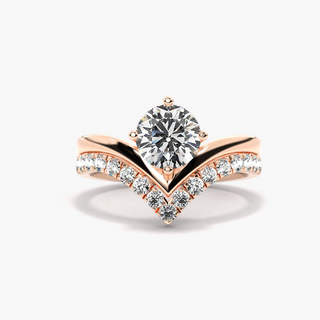 1.20 Ct Round Cut Moissanite Curved Bridal Set Ring in Rose Gold