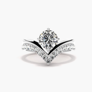 1.20 Ct Round Cut Moissanite Curved Bridal Set Ring in Rose Gold