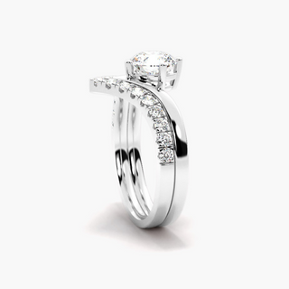1.20 Ct Round Cut Moissanite Curved Bridal Set Ring in Rose Gold