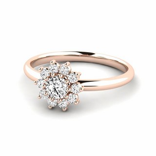 2 Ct Round Shape Halo Moissanite Floral Ring in Rose Gold