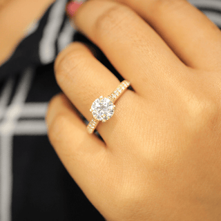 1.50 Ct Round Cut Moissanite Ring With Accent in Yellow Gold