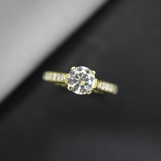 1.50 Ct Round Cut Moissanite Ring With Accent in Yellow Gold