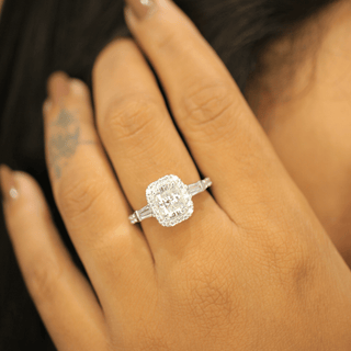 2.50 Ct Radiant And Baguette Cut Halo Moissanite Ring