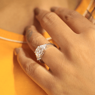 3 Carat Round And Trillion Cut Moissanite Three Stone Ring
