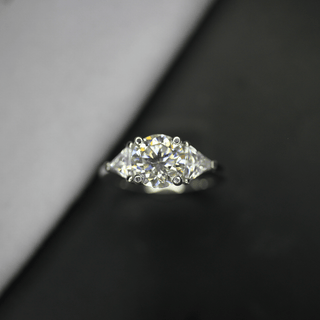 3 Carat Round And Trillion Cut Moissanite Three Stone Ring