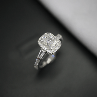 2.50 Ct Radiant And Baguette Cut Halo Moissanite Ring