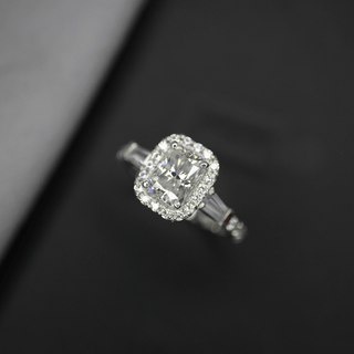 2.50 Ct Radiant And Baguette Cut Halo Moissanite Ring