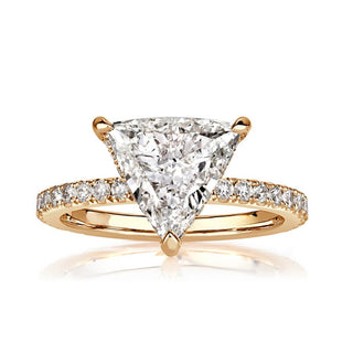 2.50 Carat Trillion Shape Pointed Prong Moissanite Ring in Yellow Gold