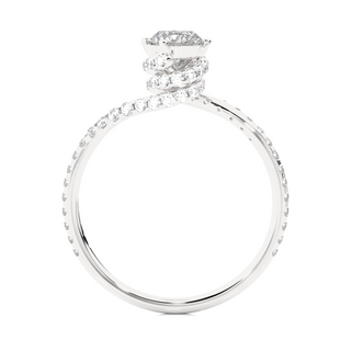 Side profile of 1.30 Carat Double Halo Twisted Moissanite Ring In White Gold, highlighting the prong setting.