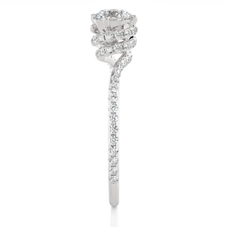 Side profile of 1.30 Carat Double Halo Twisted Moissanite Ring In White Gold, highlighting the prong setting.