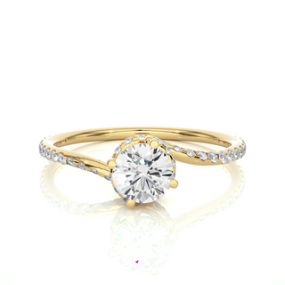 Front view of 1.30 Carat Double Halo Twisted Moissanite Ring In Yellow Gold, highlighting the brilliant center moissanite stone.
