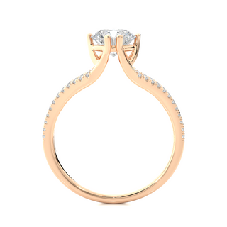 Side profile of 1.40 Ct Round Cut Moissanite Split Shank Engagement Ring In Rose Gold, highlighting the prong setting.