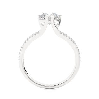 Side profile of 1.40 Ct Round Cut Moissanite Split Shank Engagement Ring In Silver, highlighting the prong setting.