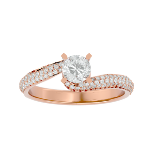 Front view of 1.50 Carat Bypass Three Row Round Moissanite Ring In Rose Gold, highlighting the brilliant center moissanite stone.