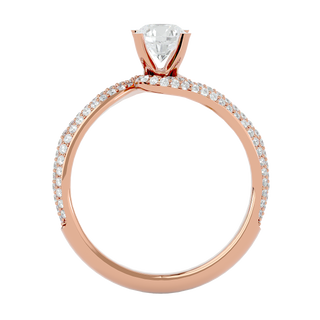 Side profile of 1.50 Carat Bypass Three Row Round Moissanite Ring In Rose Gold, highlighting the prong setting.