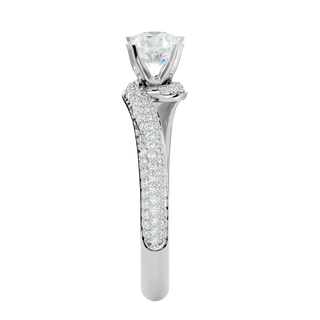 Side profile of 1.50 Carat Bypass Three Row Round Moissanite Ring In Silver, highlighting the prong setting.