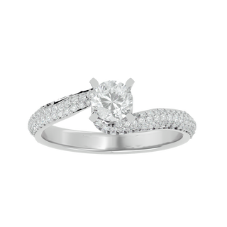 Front view of 1.50 Carat Bypass Three Row Round Moissanite Ring In White Gold, highlighting the brilliant center moissanite stone.