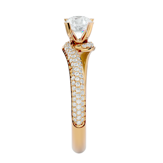 Side profile of 1.50 Carat Bypass Three Row Round Moissanite Ring In Yellow Gold, highlighting the prong setting.