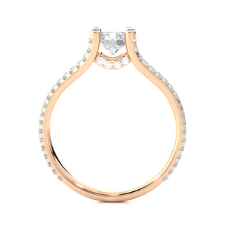Side profile of 1.50 Carat Moissanite Split Shank Engagement Ring With Accents In Rose Gold, highlighting the prong setting.