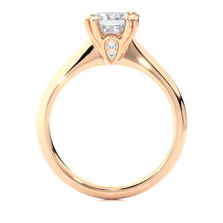 Side profile of 1.50 Carat Princess Cut Moissanite Solitaire Ring In Rose Gold, highlighting the prong setting.