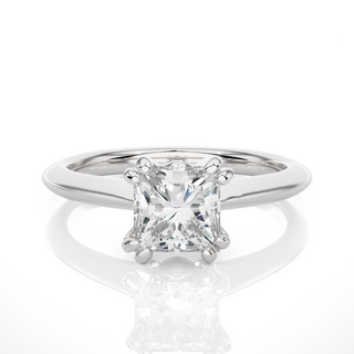 Front view of 1.50 Carat Princess Cut Moissanite Solitaire Ring In Silver, highlighting the brilliant center moissanite stone.