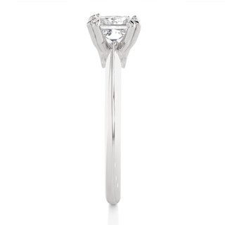 Side profile of 1.50 Carat Princess Cut Moissanite Solitaire Ring In Silver, highlighting the prong setting.