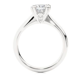 Side profile of 1.50 Carat Princess Cut Moissanite Solitaire Ring In White Gold, highlighting the prong setting.