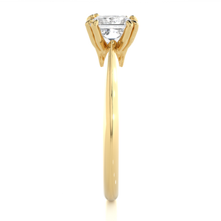 Side profile of 1.50 Carat Princess Cut Moissanite Solitaire Ring In Yellow Gold, highlighting the prong setting.