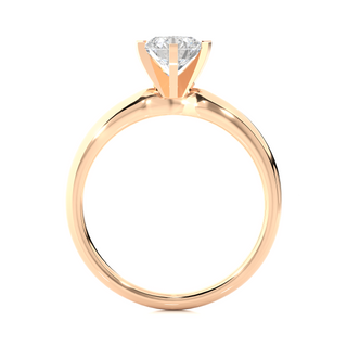 Side profile of 1.50 Carat Round Cut Moissanite Solitaire Engagement Ring In Rose Gold, highlighting the prong setting.