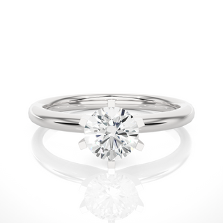 Front view of 1.50 Carat Round Cut Moissanite Solitaire Engagement Ring In Silver, highlighting the brilliant center moissanite stone.