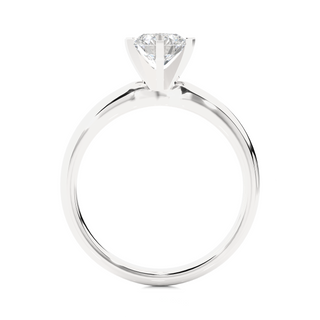 Side profile of 1.50 Carat Round Cut Moissanite Solitaire Engagement Ring In Silver, highlighting the prong setting.