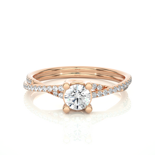 Front view of 1.50 Carat Round Moissanite Twisted Solitaire Ring In Rose Gold, highlighting the brilliant center moissanite stone.