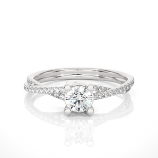 Front view of 1.50 Carat Round Moissanite Twisted Solitaire Ring In Silver, highlighting the brilliant center moissanite stone.