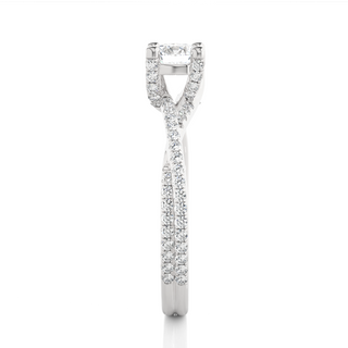 Side profile of 1.50 Carat Round Moissanite Twisted Solitaire Ring In Silver, highlighting the prong setting.