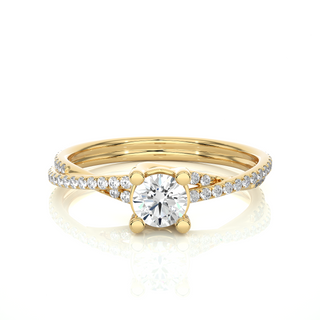 Front view of 1.50 Carat Round Moissanite Twisted Solitaire Ring In Yellow Gold, highlighting the brilliant center moissanite stone.